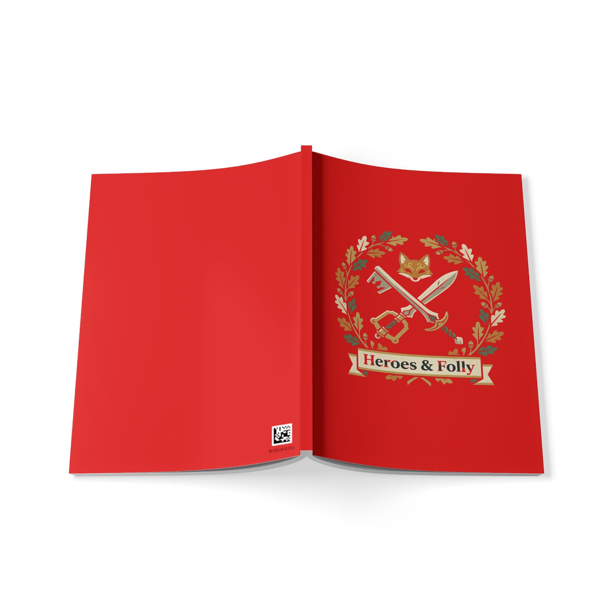 Heroes & Folly Red A5 Notebook — Fantasy Emblem Softcover Journal