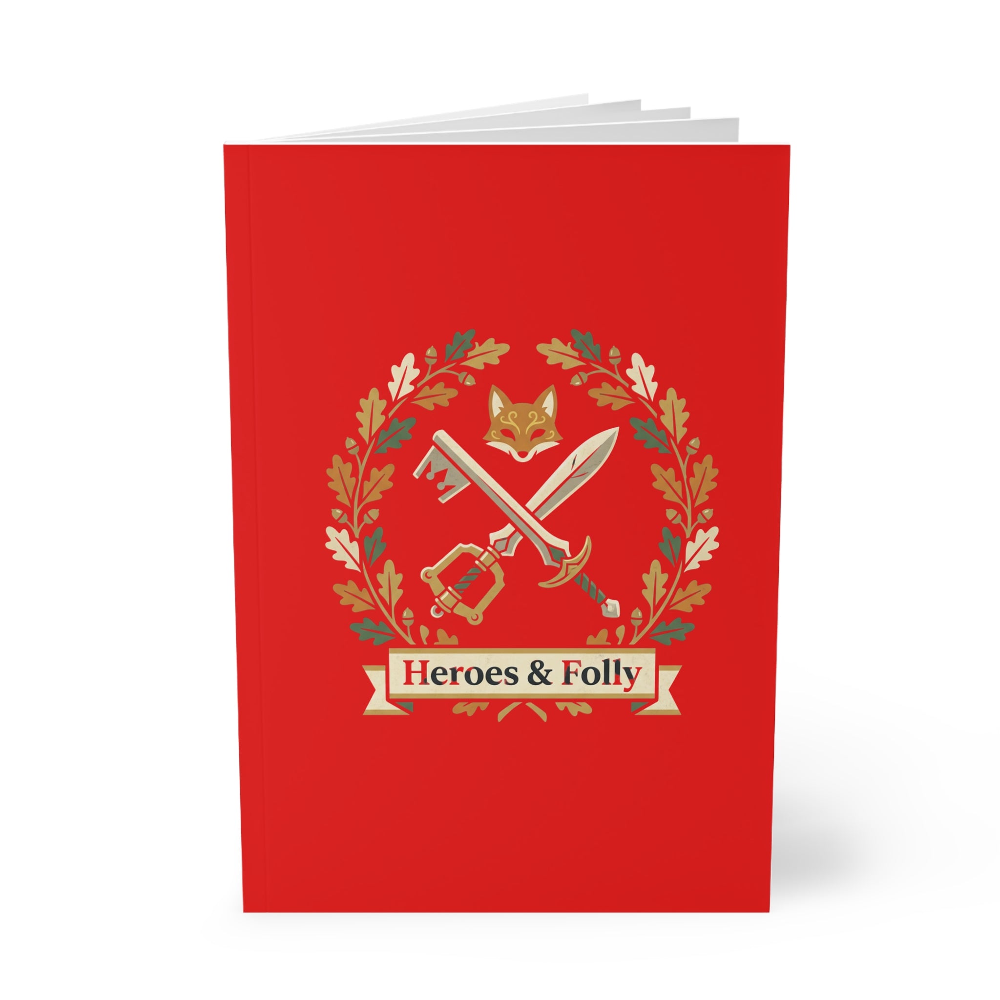 Heroes & Folly Red A5 Notebook — Fantasy Emblem Softcover Journal